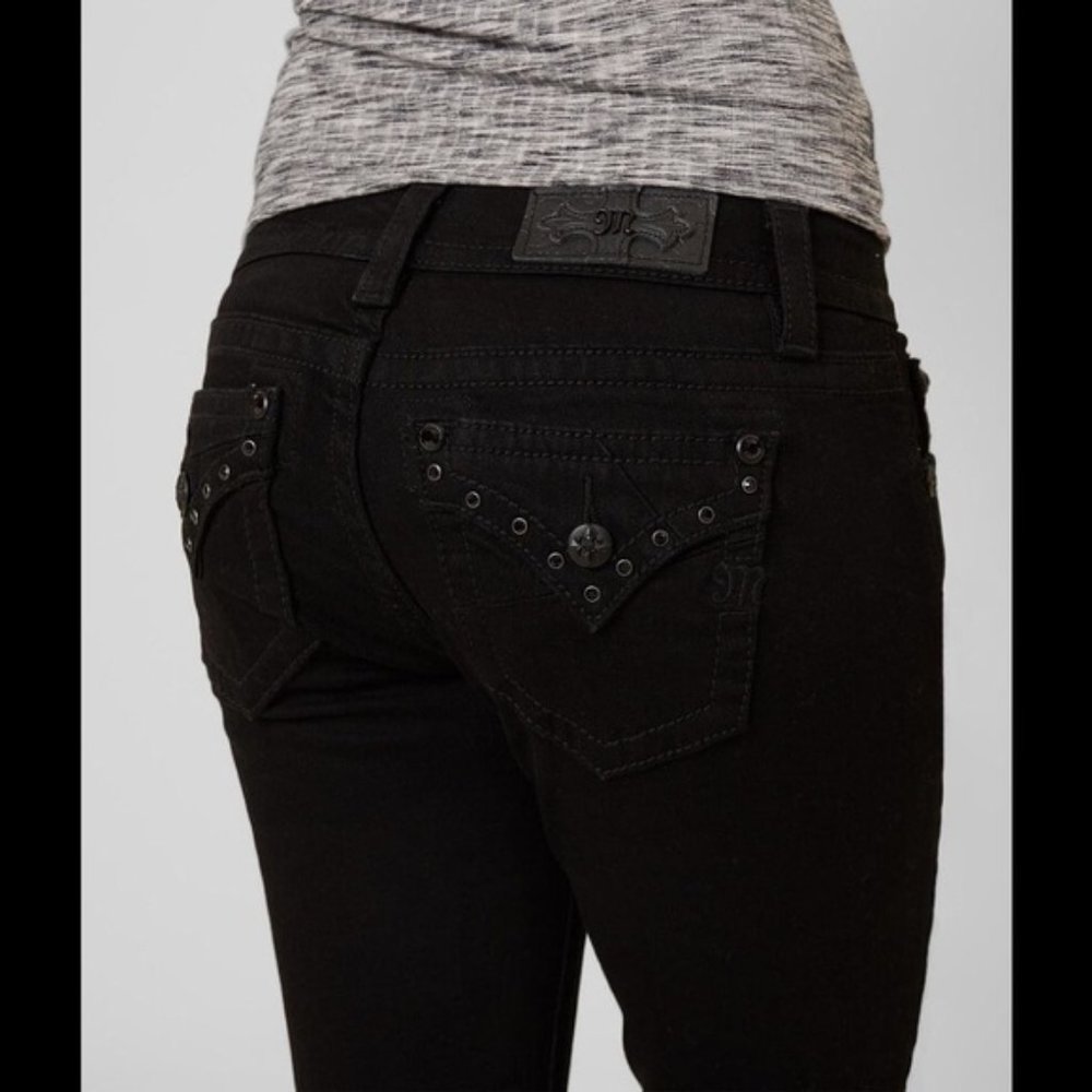 Miss Me Mid Rise Easy Skinny Jean Black Bling Pockets Size 28